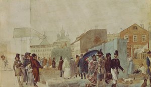 Straßenszene in Moskau während des Regens, 1837 von Pavel Andreevich Fedotov