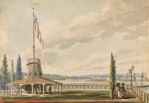 Der erste Blick des Reisenden auf New York—The Battery und Flaggenmast, 1811-ca. 1813 von Pavel Petrovic Svin