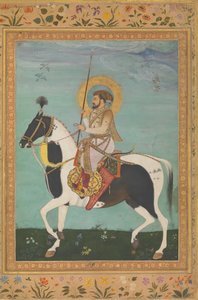 Shah Jahan zu Pferd, Folio aus dem Shah Jahan Album, verso: ca. 1630, recto: ca. 1530-50 von Payag