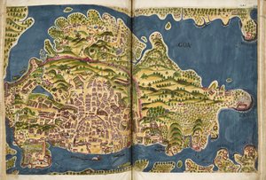 Portugiesische Illustration von Goa, aus dem Manuskript Livro do Estado da India Oriental von Pedro Barreto de Resende, Sloane MS 197