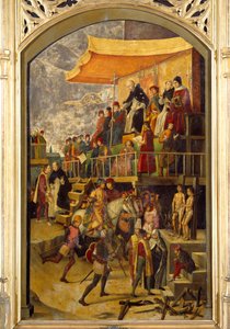 Inquisition „Autodafé präsidiert von Dominikus de Guzmán (1170-1221), Gründer des Dominikanerordens“