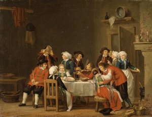 Gesellige Szene in einer Bauernhütte