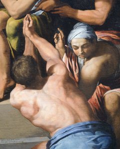 Mann mit nacktem Oberkörper, Detail aus Anbetung des Kindes