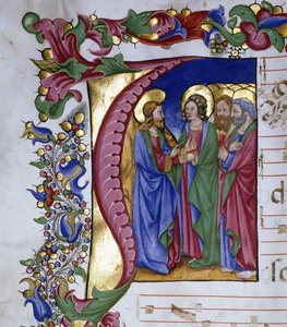 Christus lehrt seine Jünger, innerhalb eines Initials "I", ca. 1480