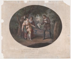Rosalind, Oliver und Celia Shakespeare, Wie es euch gefällt, Akt 4, Szene 6, 1791 von Peltro William Tomkins