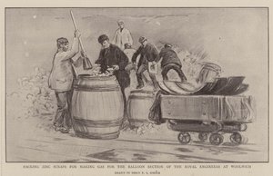 Verpacken von Zinkabfällen zur Gasherstellung für die Ballonabteilung der Royal Engineers in Woolwich von Percy F.S. Spence