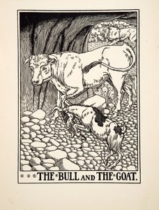 Der Stier und die Ziege, aus Hundert Fabeln von Äsop, veröffentlicht 1903 (Gravur) von Percy J. Billingshurst