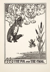 Der Fuchs und der Frosch, aus Hundert Fabeln von Äsop, veröffentlicht 1903 (Gravur) von Percy J. Billingshurst