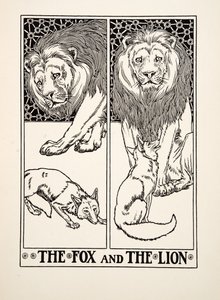Der Fuchs und der Löwe, aus Hundert Fabeln von Aesop, veröffentlicht 1903 von Percy J. Billingshurst