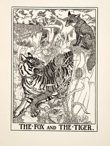 Der Fuchs und der Tiger, aus Hundert Fabeln von Aesop, veröffentlicht 1903 von Percy J. Billingshurst