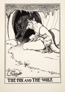Der Fuchs und der Wolf, aus Hundert Fabeln von Äsop, veröffentlicht 1903 (Gravur) von Percy J. Billingshurst