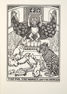 Der Fuchs, der Affe und die Tiere, aus Fontaine Fabeln, veröffentlicht 1905