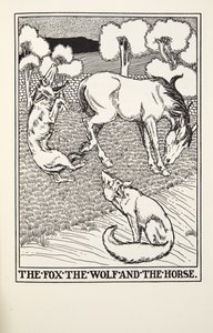 Der Fuchs, der Wolf und das Pferd, aus Fontaine Fabeln, veröffentlicht 1905