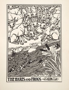 Die Hasen und die Frösche, aus Hundert Fabeln von Äsop, veröffentlicht 1903 von Percy J. Billingshurst