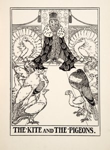 Der Milan und die Tauben, aus Hundert Fabeln von Äsop, veröffentlicht 1903 von Percy J. Billingshurst
