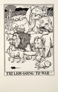 Der Löwe zieht in den Krieg, aus Fontaine Fables, veröffentlicht 1905 von Percy J. Billingshurst