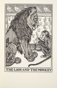 Der Löwe und der Affe, aus Fontaine Fabeln, veröffentlicht 1905 von Percy J. Billingshurst