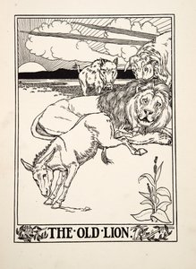 Der alte Löwe, aus Hundert Fabeln von Äsop, veröffentlicht 1903 von Percy J. Billingshurst