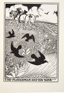 Der Pflüger und seine Söhne, aus Fontaine Fabeln, veröffentlicht 1905 von Percy J. Billingshurst
