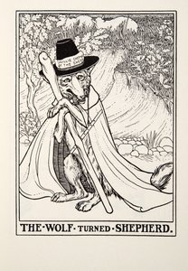 Der Wolf wird Schäfer, aus Fontaine Fables, veröffentlicht 1905 von Percy J. Billingshurst