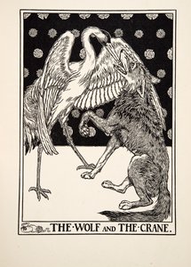 Der Wolf und der Kranich, aus Hundert Fabeln von Äsop, veröffentlicht 1903 von Percy J. Billingshurst