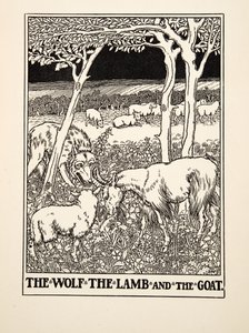Der Wolf, das Lamm und die Ziege, aus Hundert Fabeln von Äsop, veröffentlicht 1903 (Gravur) von Percy J. Billingshurst
