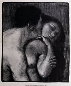 Mann küsst eine Frau. Lithographie von Pere Torne-Esquius von Pere Torne Esquius