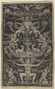 Ornamenttafel mit einer Satyrin, die zwei Kinder füttert