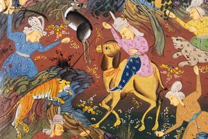 Jäger zu Pferd und zu Fuß töten Hirsche und Tiger (Detail)