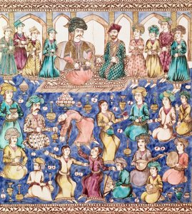 Musiker und Tänzer am Hof von Nasser al-Din Shah Qajar (1831-96) (Keramik) von Persian School
