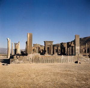 Palast von Darius I. (550-486 v. Chr.) in Persepolis (Iran), Stätte des Persischen Reiches der Aimeniden. 6. - 5. Jahrhundert v. Chr. von Persian School