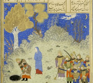 (Detail) Rustam rettet Bizhan aus der Grube, Illustration aus dem Shahnama (Buch der Könige), von Abul-Qasim Mansur Firdawsi (ca. 934-ca. 1020), 1444