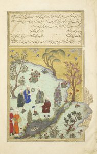 Firdausi trifft die Hofdichter von Ghazni, Illustration aus dem Shahnama (Buch der Könige), von Abul-Qasim Mansur Firdawsi (ca. 934-ca. 1020), 1444 von Persian School