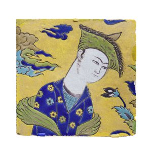 Fliese mit Jugendlichem im Garten, Isfahan, Iran, Safawiden-Periode