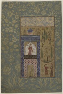 Zwei Jünglinge vor einer Prinzessin am Fenster, ca. 1417-18