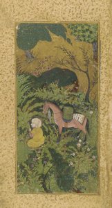 Wartender Bräutigam mit Pferd in einem bewaldeten Hain, wahrscheinlich Tabriz, Turkmenen-Dynastie, um 1500 von Persian School