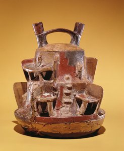 Tongefäß, das Häuser in den Anden darstellt von Peruvian School