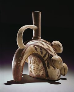 Tongefäß eines Frosches, der auf einen Kakaobaum klettert, Mochica von Peruvian School