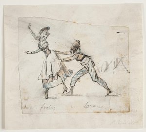 Anine Frölich und Pierre Jean Laurent in einer Szene aus Galeottis Ballett "Zigeunernes leir", Den kgl. danske Skueplads