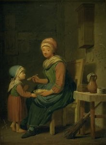 Eine Bäuerin, die ihrer Tochter etwas zu essen gibt von Peter Cramer