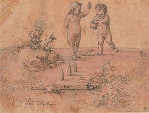 Zwei Kinder spielen mit einem Ball, 1500-1546