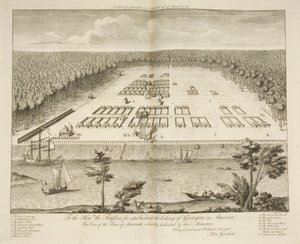 Ansicht von Savannah am 29. März 1734, graviert von P. Fourdrinier, London, ca. 1735 von Peter Gordon