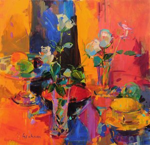 Stillleben mit Rosen und Früchten von Peter Graham (Contemporary)