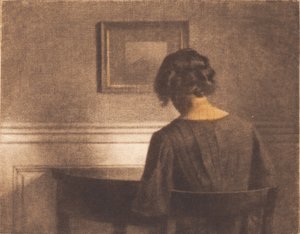 Junges Mädchen an einem halbkreisförmigen Tisch von Peter Vilhelm Ilsted