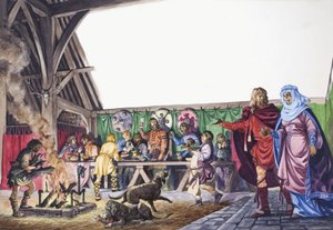 Angelsächsischer Thane führt seine Frau in die große Halle von Peter Jackson