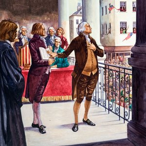 George Washington wird als Präsident der Vereinigten Staaten vereidigt