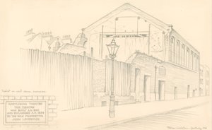 Marylebone Theater, London, Rückseite des Theaters in der Mulready Street (ursprünglich Little Church Street) von Peter Jackson