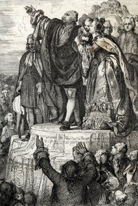 Feier der ersten Nationalen Föderation am 14. Juli 1790 auf dem Altar des Vaterlandes im Champs-de-Mars, anlässlich des ersten Jahrestages der Eroberung der Bastille: König Ludwig XVI., umgeben von seiner Familie, schwört auf die Verfassung von Peter Johann Nepomuck Geiger