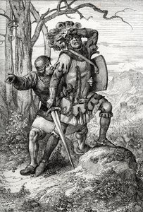 Herzog Leopold I. von Österreich, Herr von Habsburg, wird von einem seiner Gefährten in der Schlacht von Morgarten am 15. November 1315 gegen die Schweizer Eidgenossen gerettet von Peter Johann Nepomuck Geiger