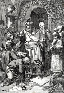 Kaiser Karl der Große (742-814) Gründer der Schulversammlung von Kindern Federzeichnung aus „Historische Memorabilian des In- und Auslandes“ von Anton Ziegler